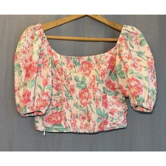 Urban Revivo Cottagecore Flowers Floral Puff Sleeve Crop Top Pink Size Size 6 - Picture 10 of 11